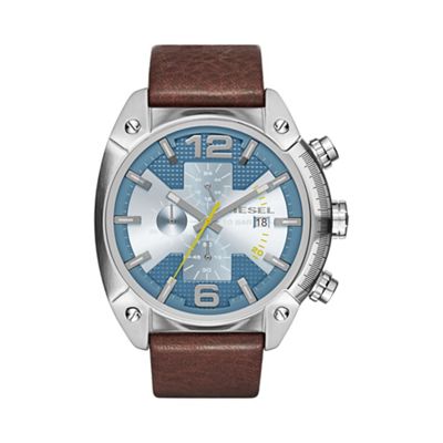 Men's 'Overflow' blue dial & brown leather strap watch dz4340